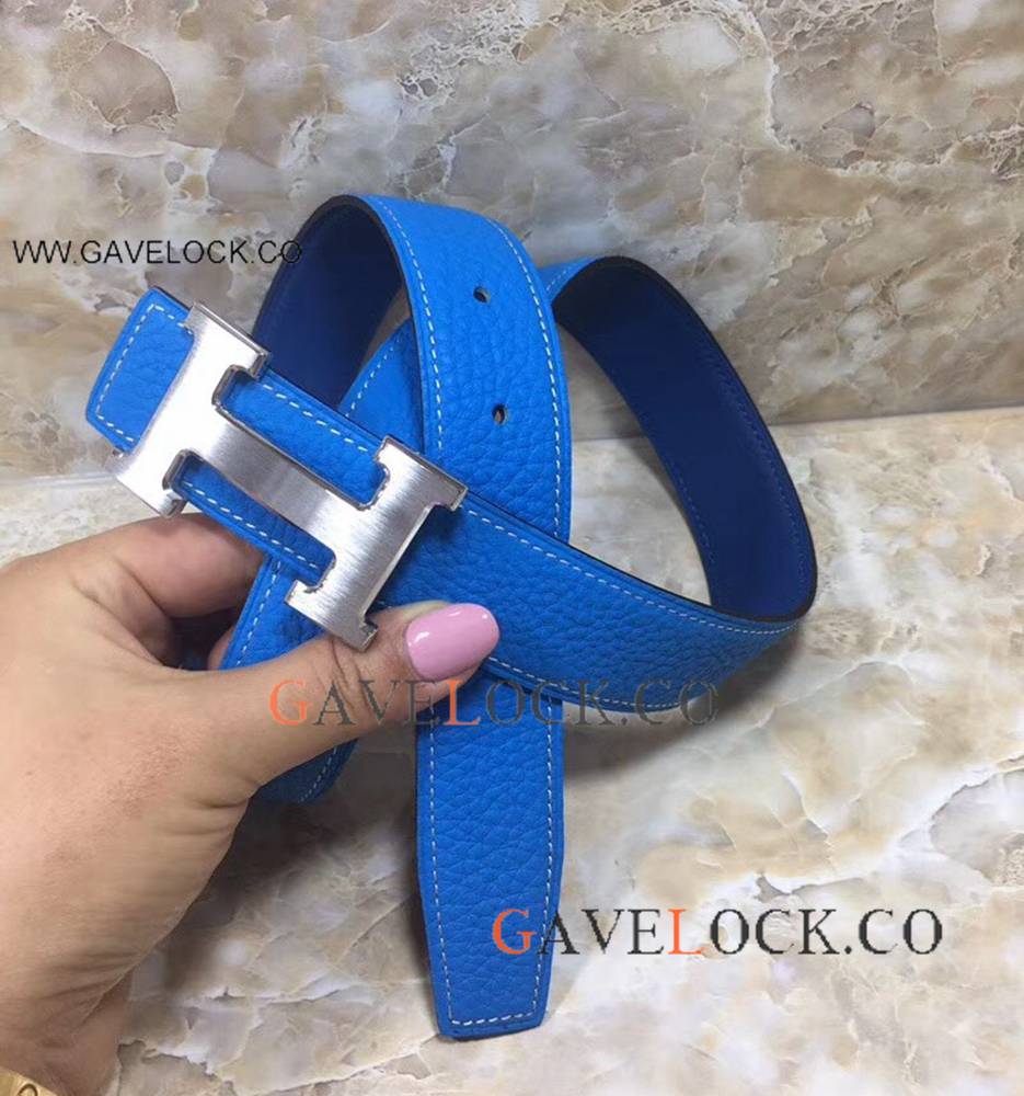 AAA Replica Hermes Belt On Sale New Design Double Sided Blue Belt